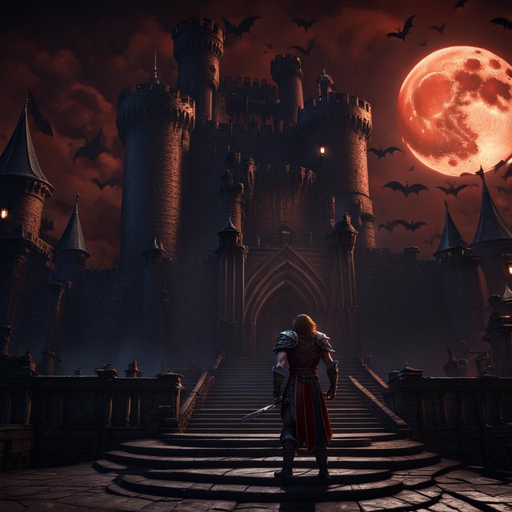 Simon Belmont in Dark Castelvania Landscape