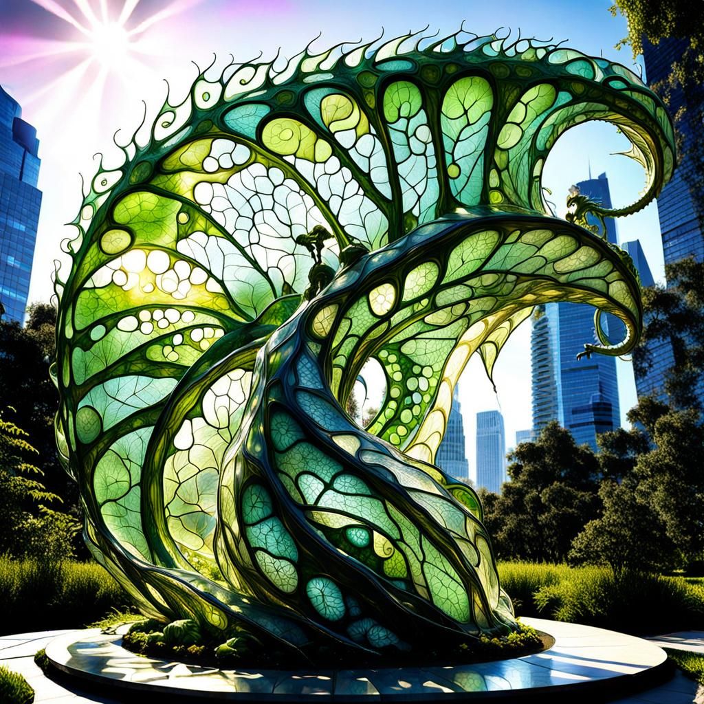 Futuristic Eco-Cityscape with Fractal Light, Graffiti Art St...