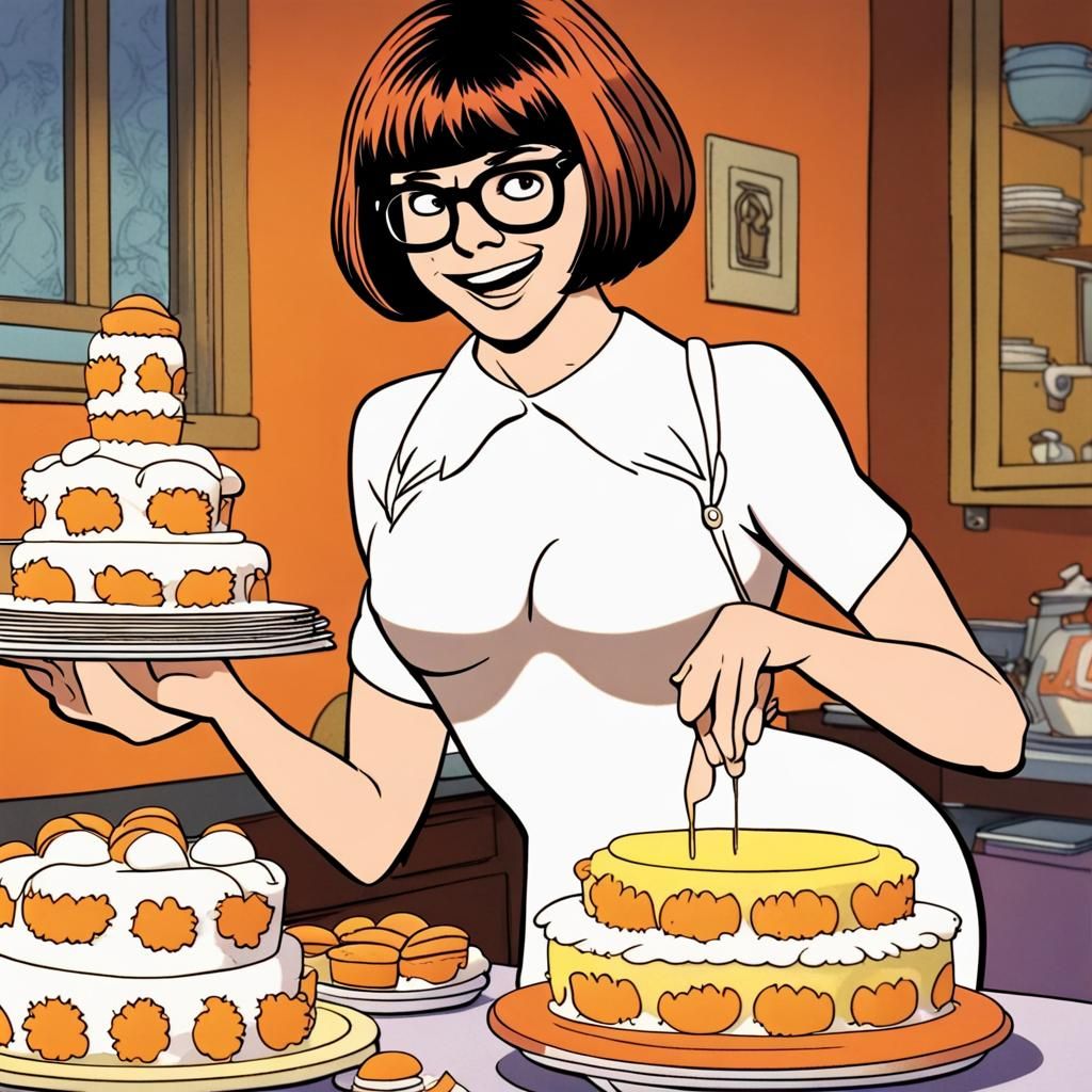 Velma Dinkley Baking Cake in HB Animation Style