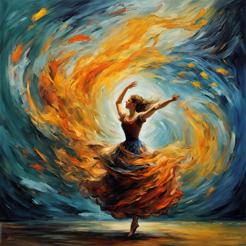 Dancer in Fire and Smoke, Van Gogh Style