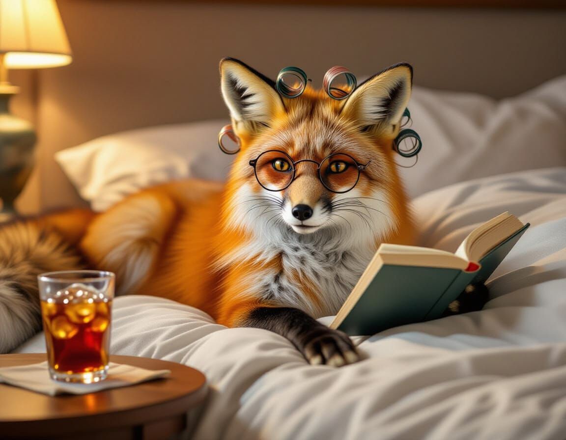 Red Fox Reading in Bed: A Cozy Scene