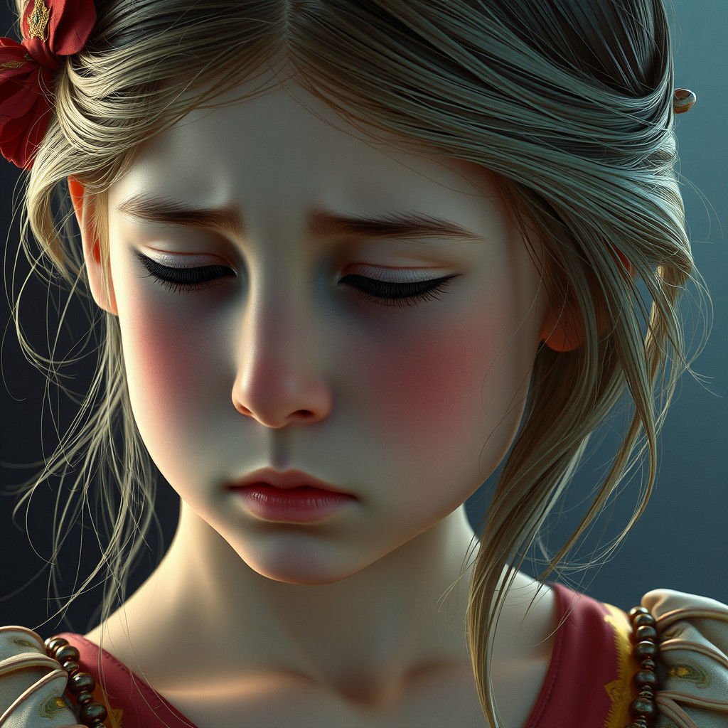 Blushing Girl Portrait in Art Nouveau Style