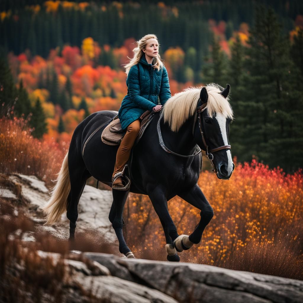 Woman and Horseback Ride in White Mountains