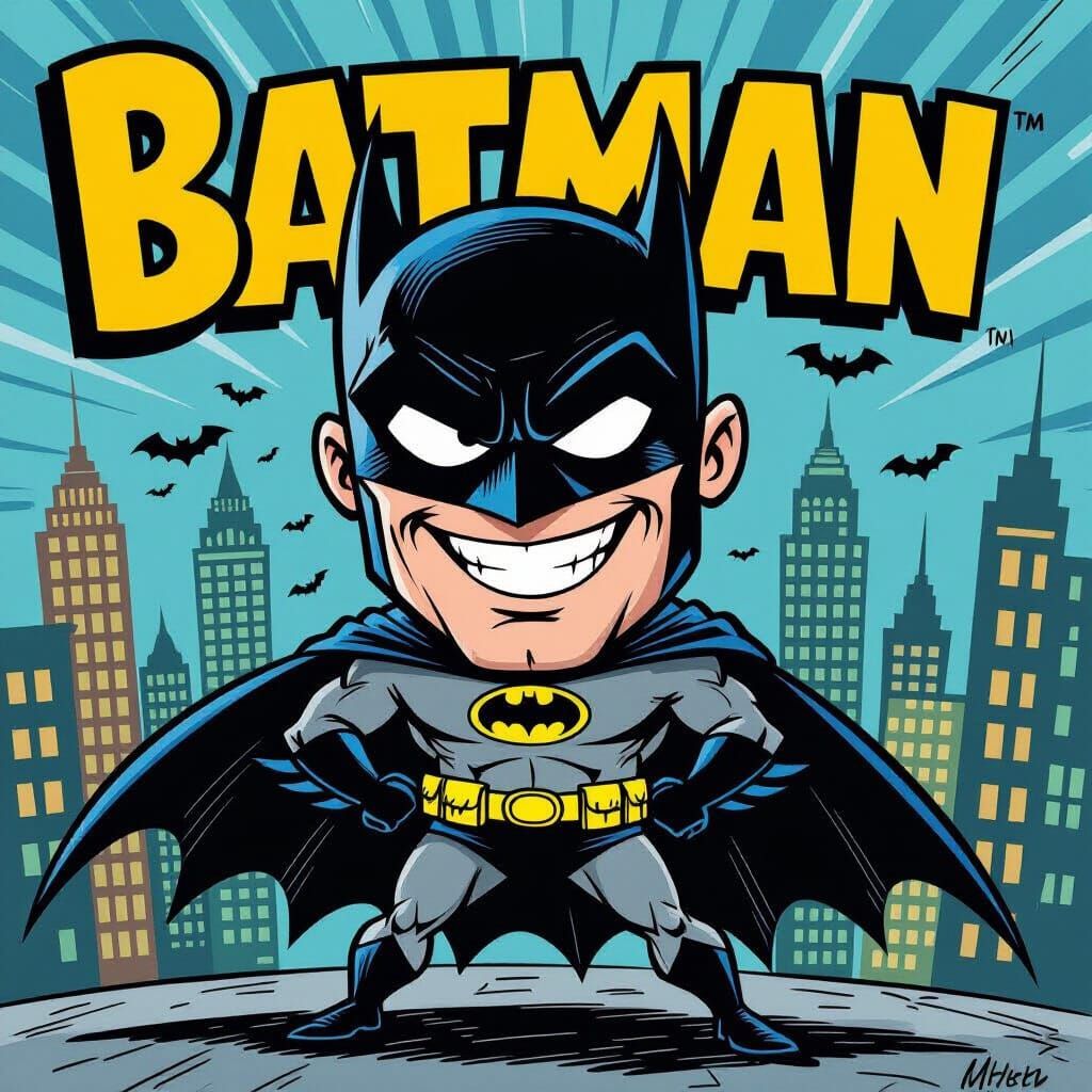 Playful Batman Caricature in Comic Book Style