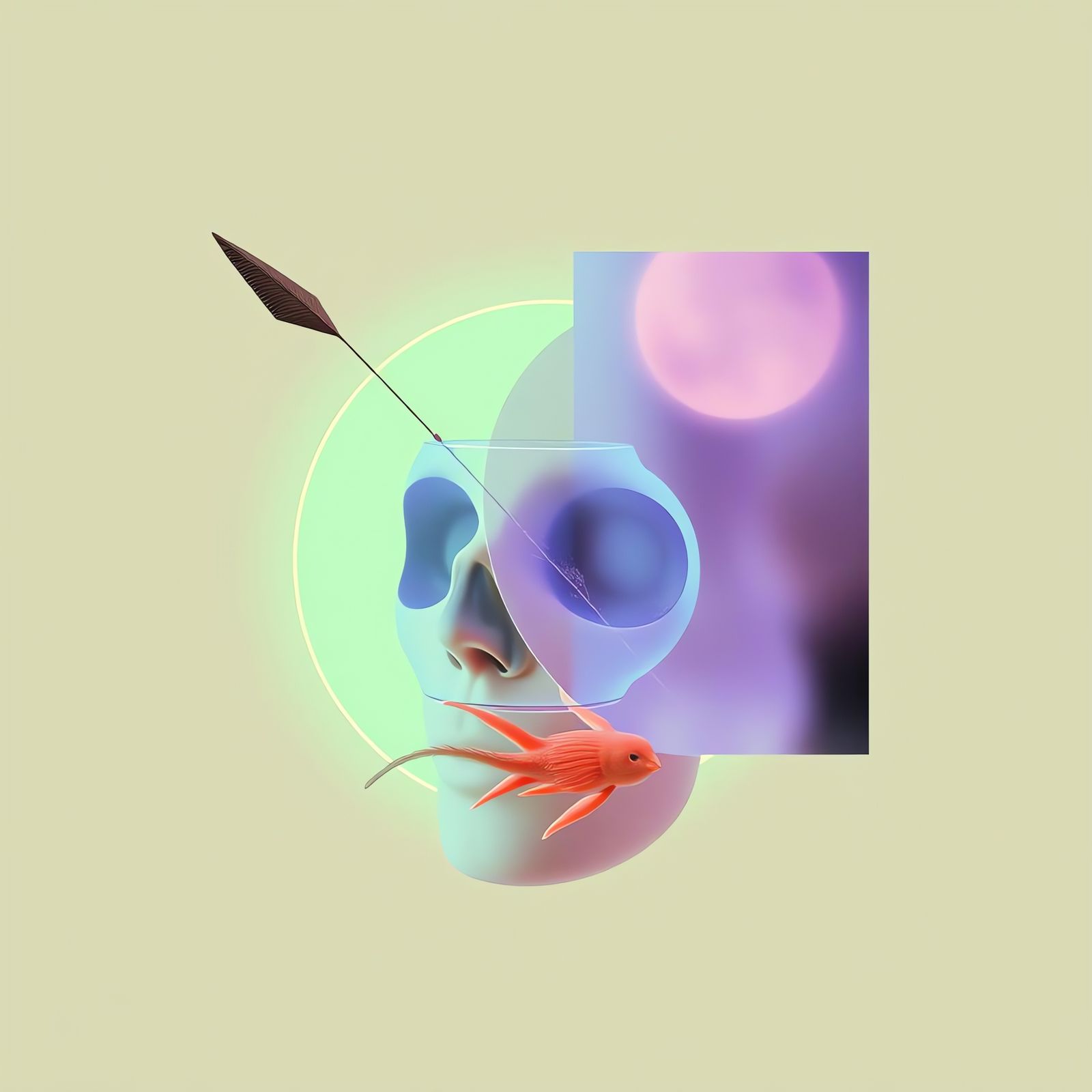 Surreal Bioluminescent Collage with Minimalist Objects