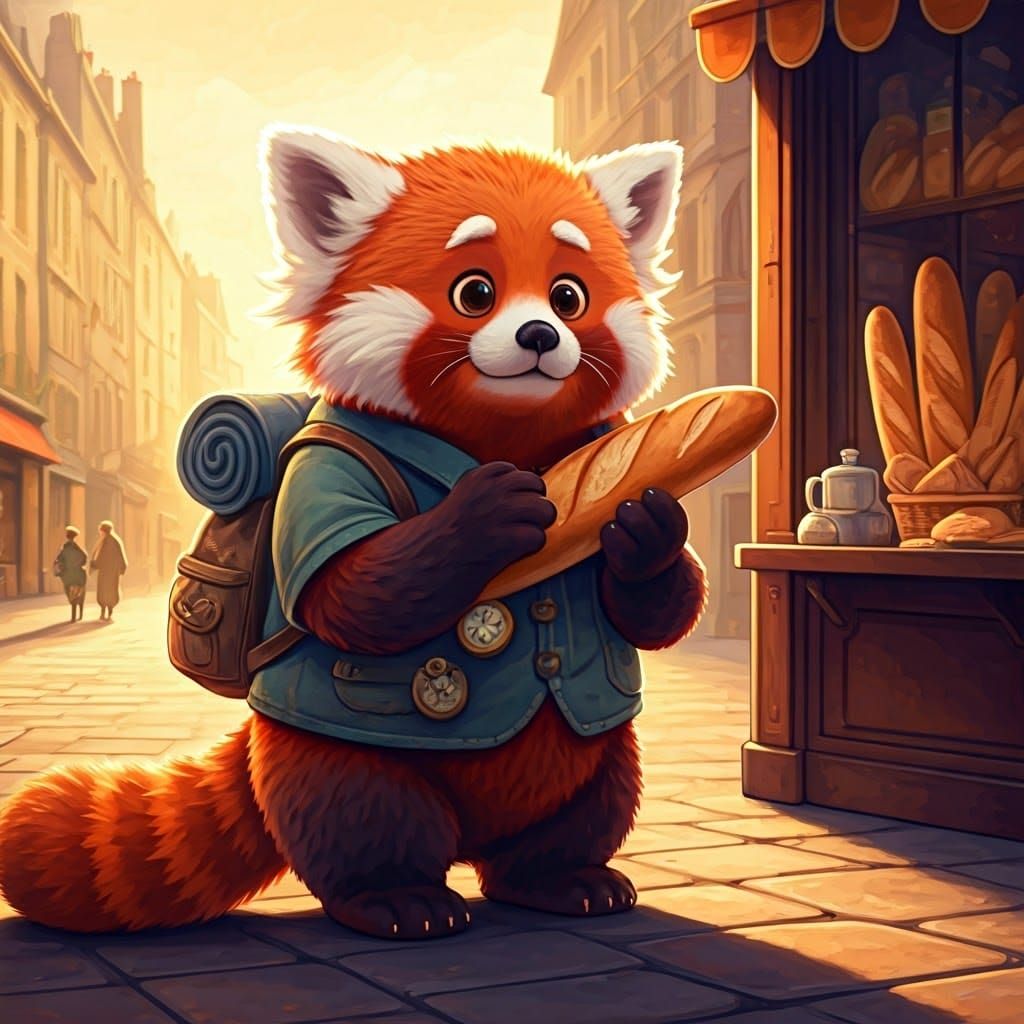 Red Panda's Whimsical Gouache Adventure in France