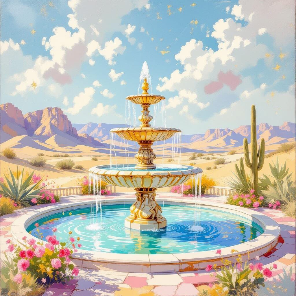 Desert Oasis Fountain: Rococo Meets Impressionism