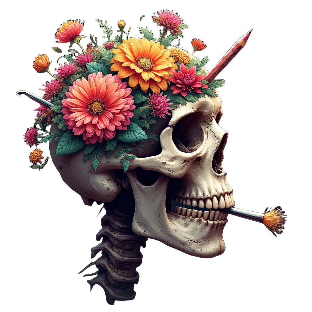 Classic Skull Blooms with Artistic Tools in 2D Logo Design