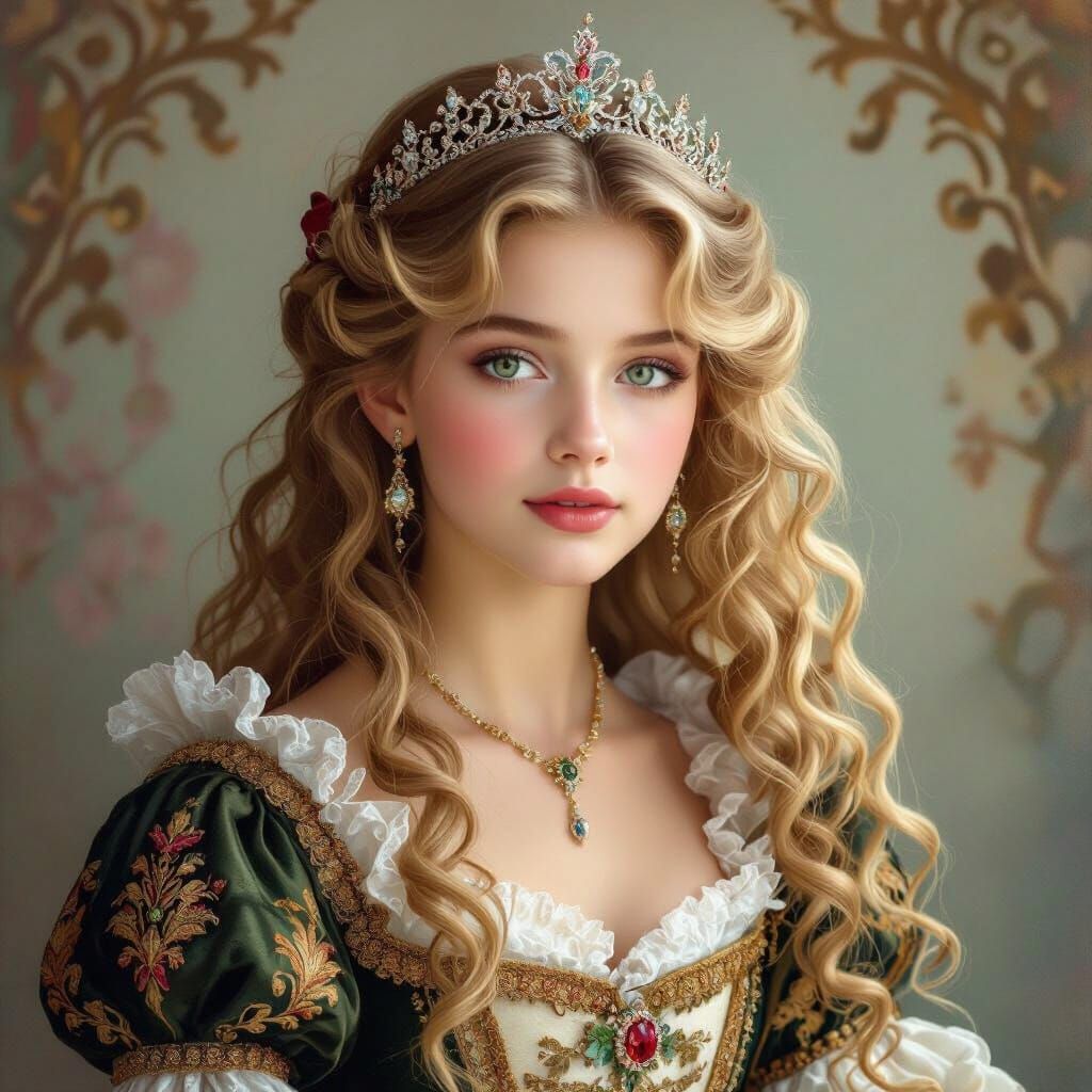 Baroque Princess with Tiara in Art Nouveau Style