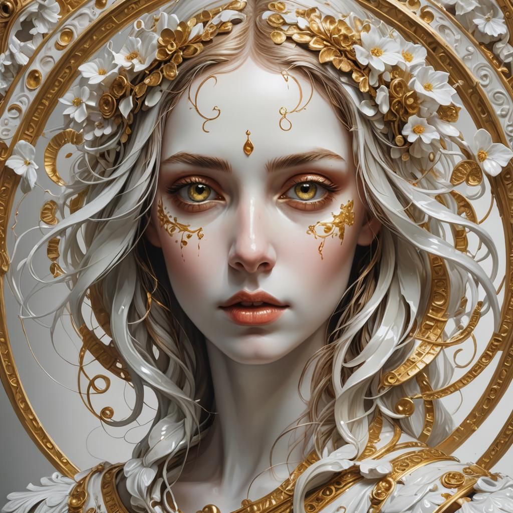 Hyper-Realistic Kitten with Gold and Porcelain Face