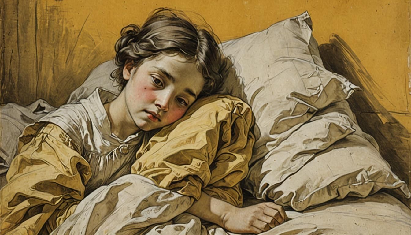 Charcoal Drawing of Sick Child on Linen Canvas