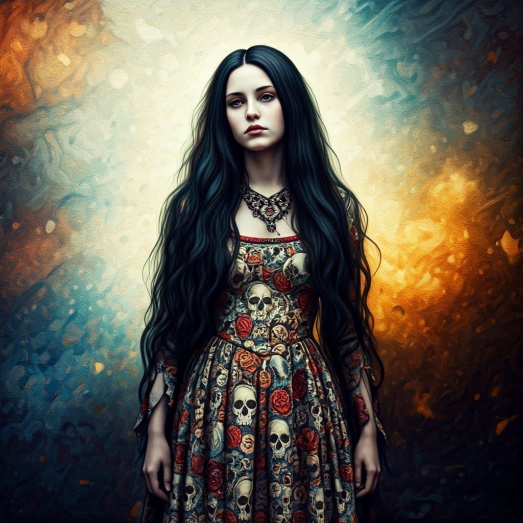 Gothic Girl in Medieval Illuminated Manuscript Style