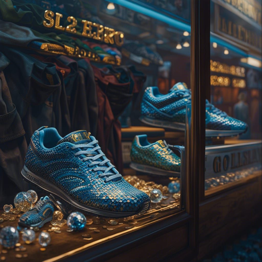 Diamond Scale Trainers in Shop Window, Hyperrealistic