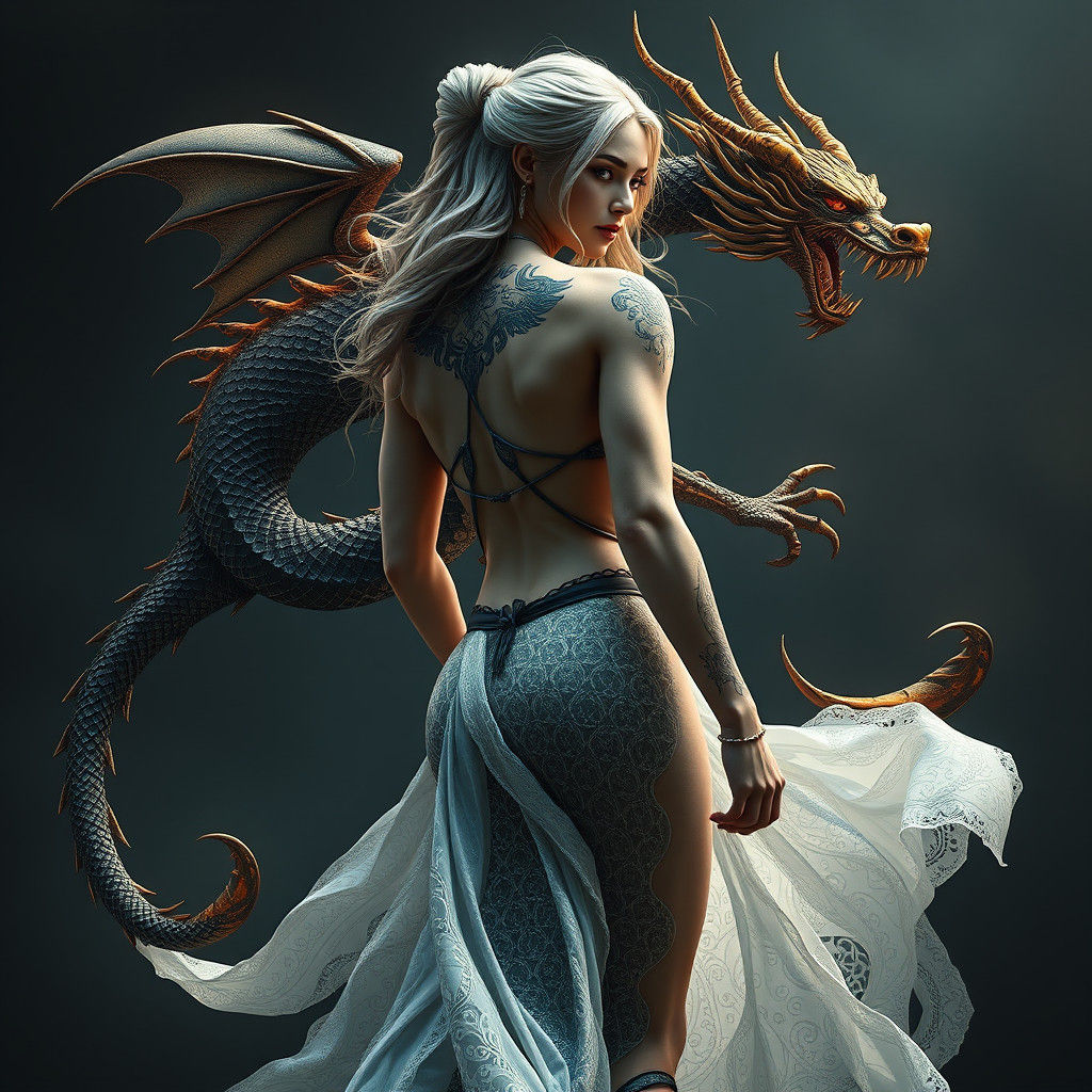 Viking Woman Tarot Card with Dragon Tattoo