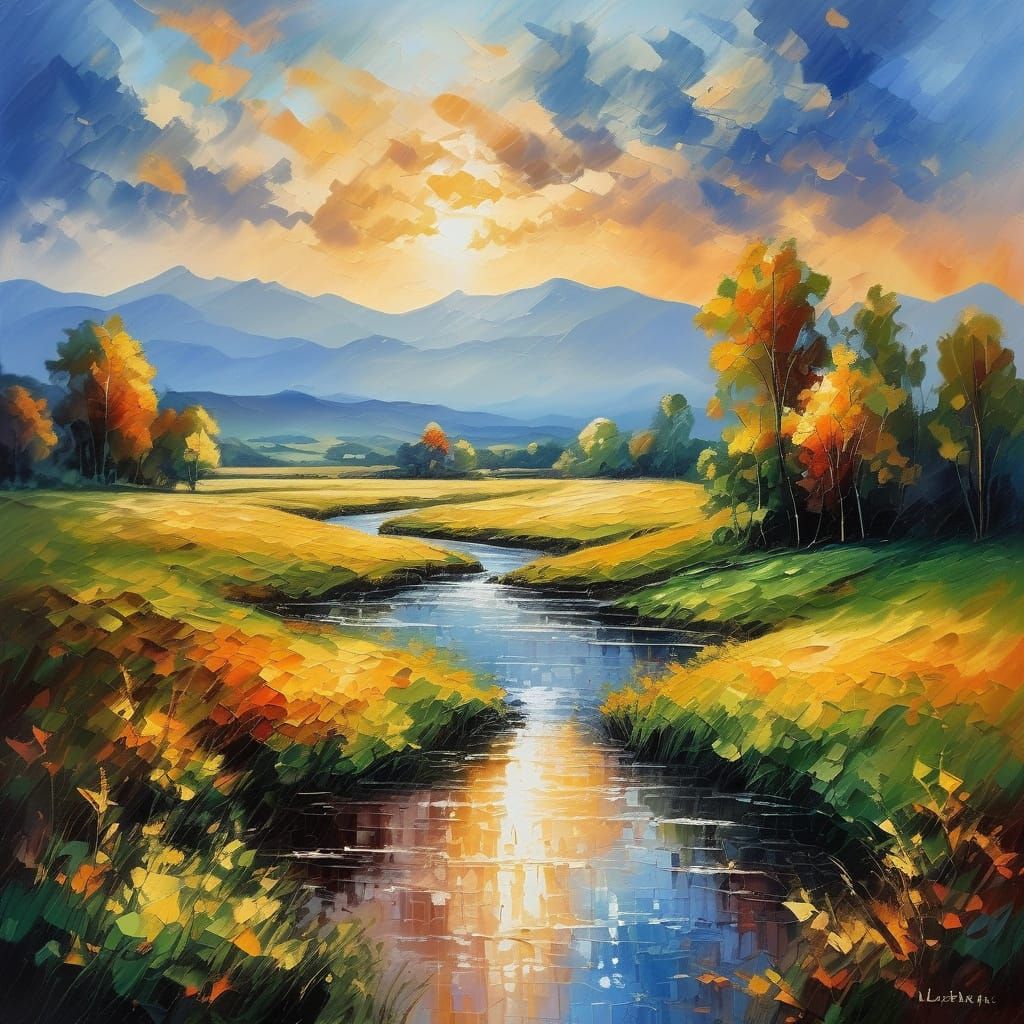 Serene Valley Landscape in Vibrant Oil on Canvas
