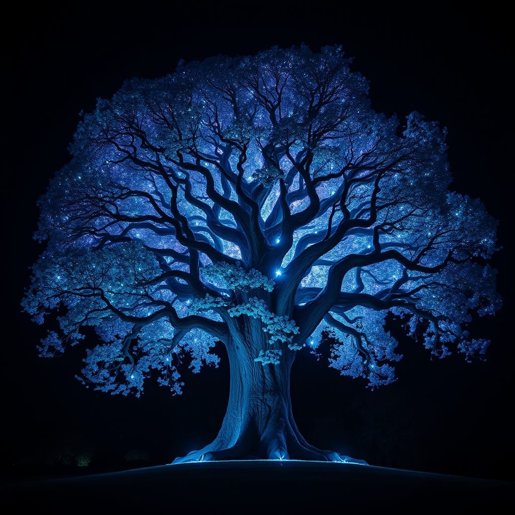 Majestic Tree Illuminated in Soft, Whimsical Hues