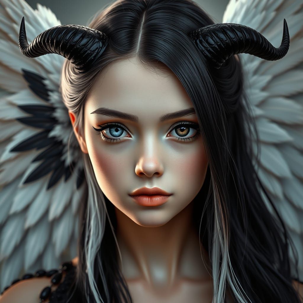 Enigmatic Beauty with Angelic and Demonic Features in Vibran...