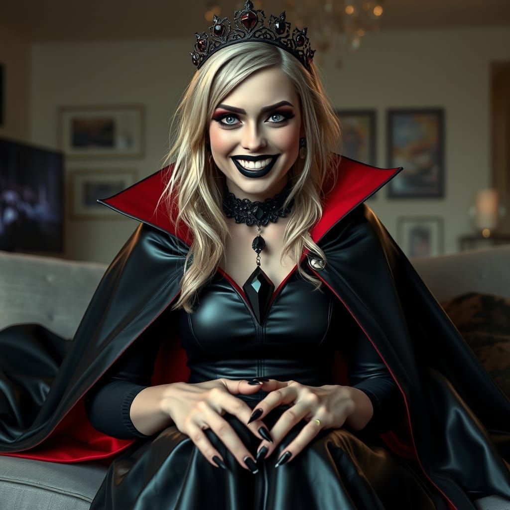 Gothic Vampire Goddess in Red and Black Latex Attire