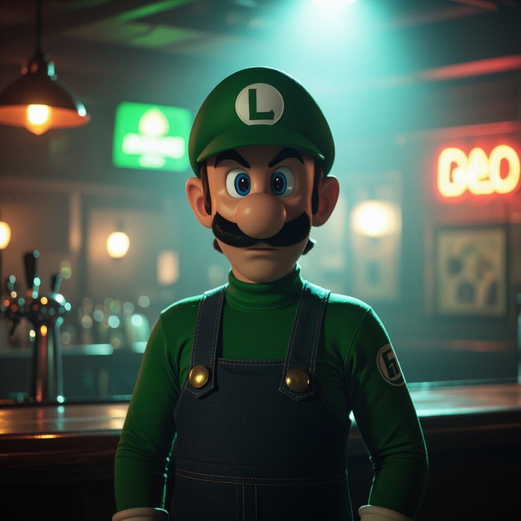 Luigi at a Bar: Cinematic Film Still