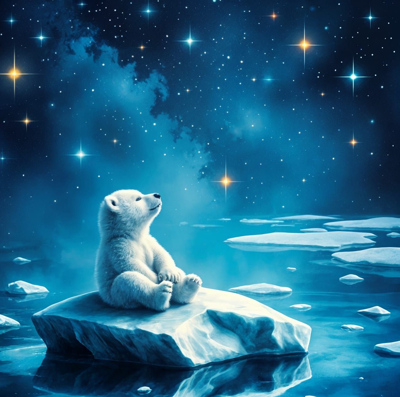 Polar Bear Cub Gazing at Polaris