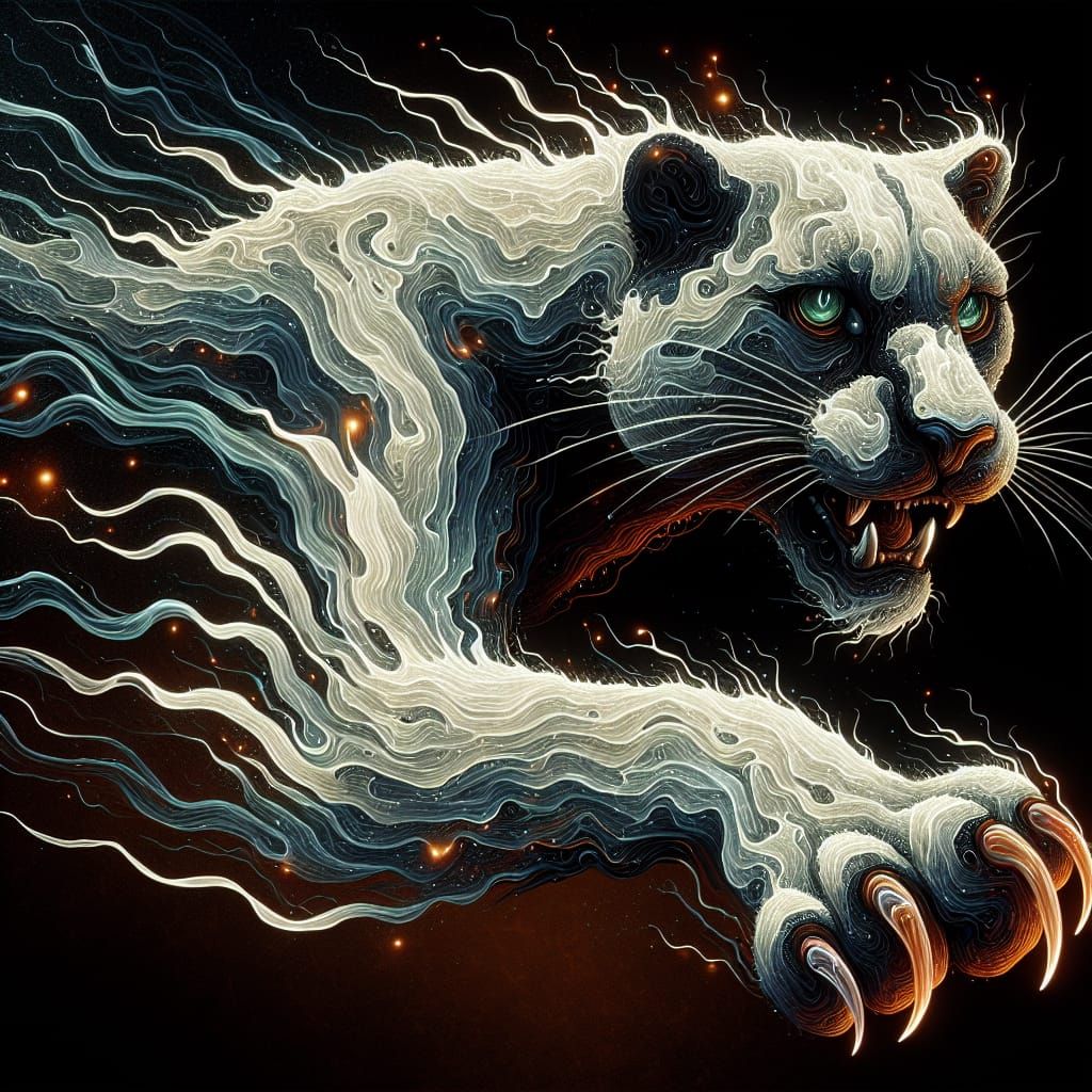 Ghostly Panther Attack in Pointillistic Style