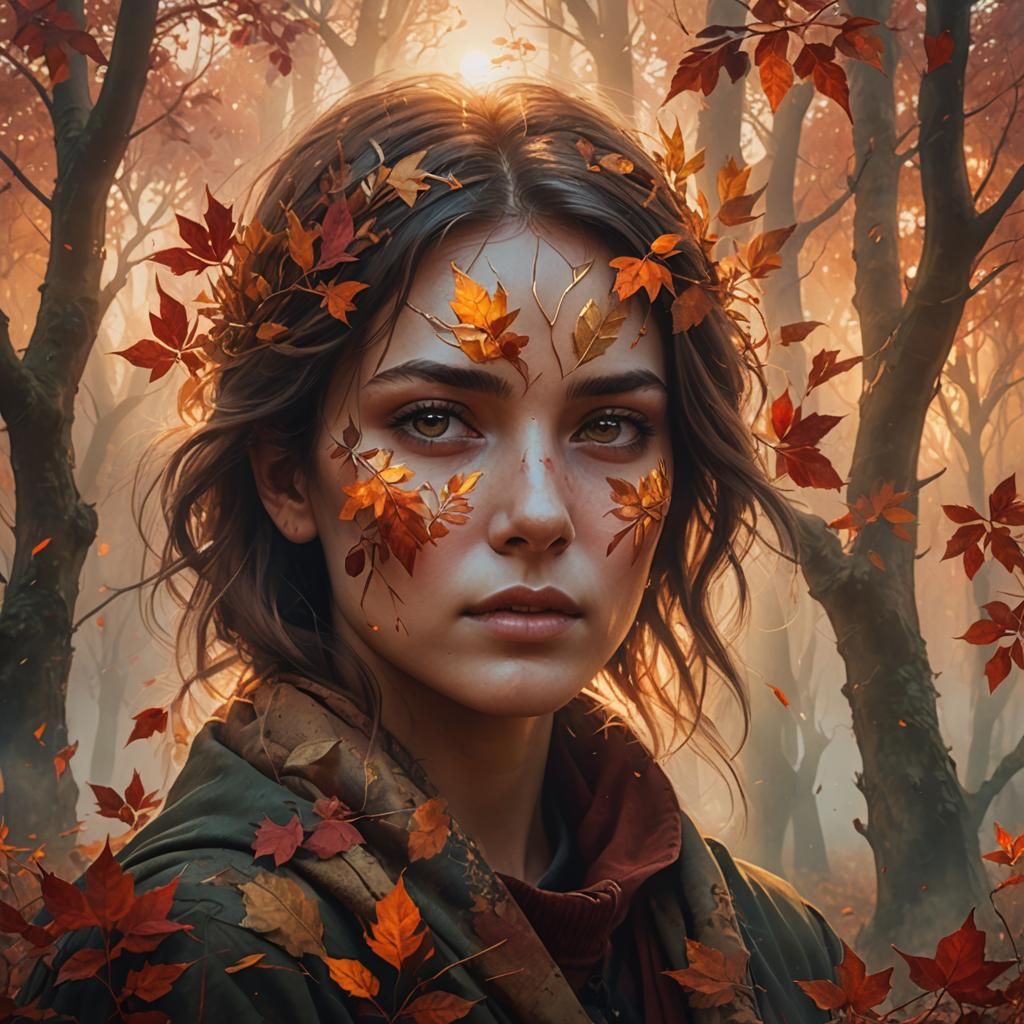 Double Exposure: Woman in Autumn Landscape