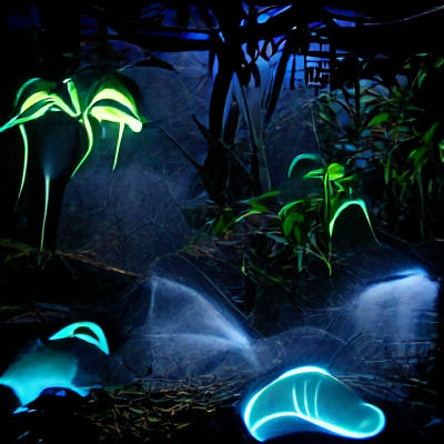 Enchanting Bioluminescent Jungle at Night
