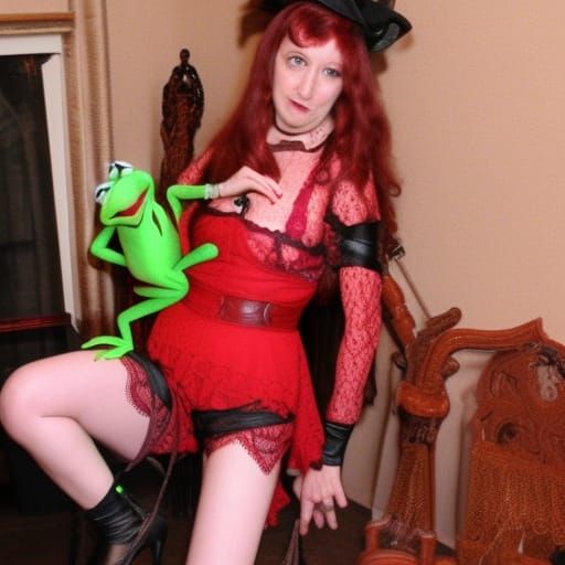 Kermit Frog in Shibari with Victorian Lace