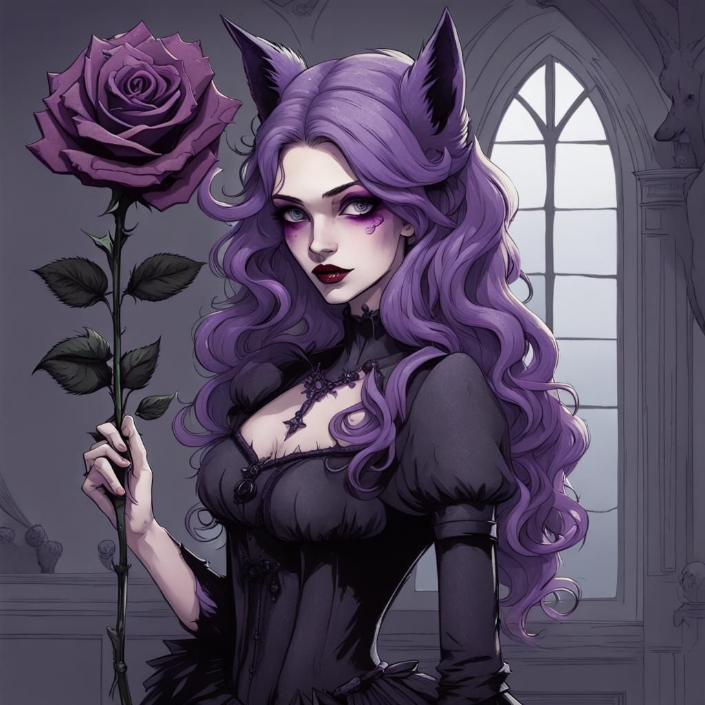 Purple Haired Gothic Woman With Wolf Features