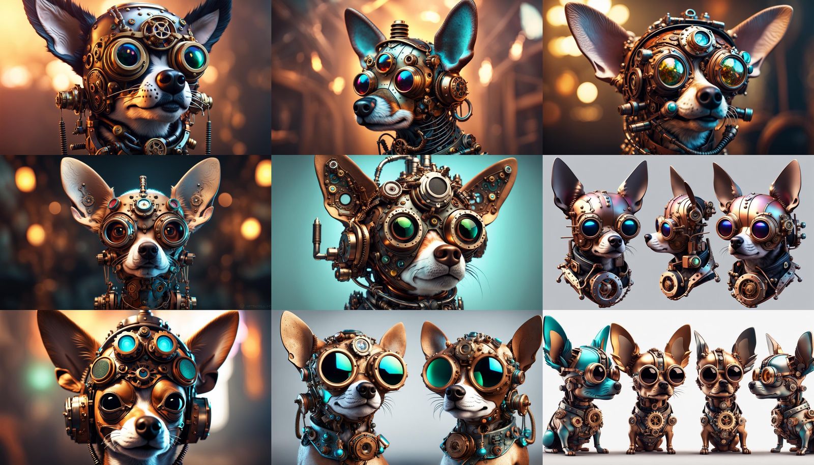 Steampunk Chihuahua Cyborg Portrait in 8k Resolution