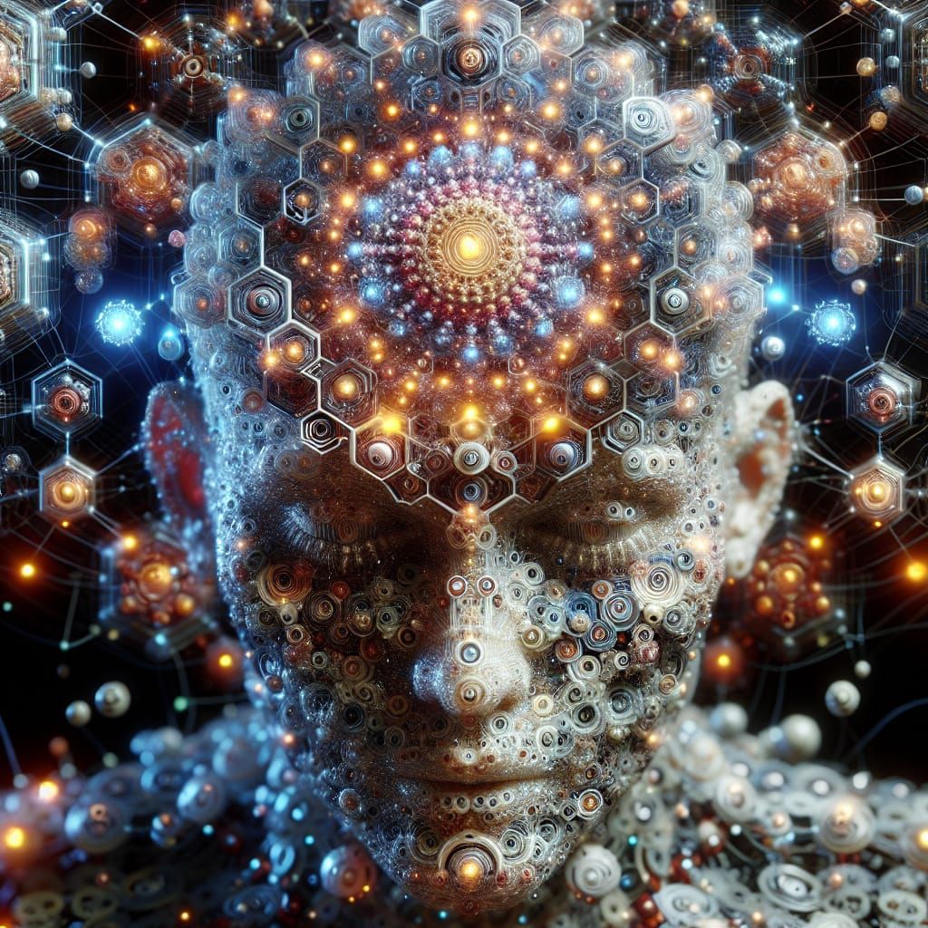 a hive mind of artificial intelligence merged with human conciousness, hyper realistic, intricately detailed, 8k resolut...