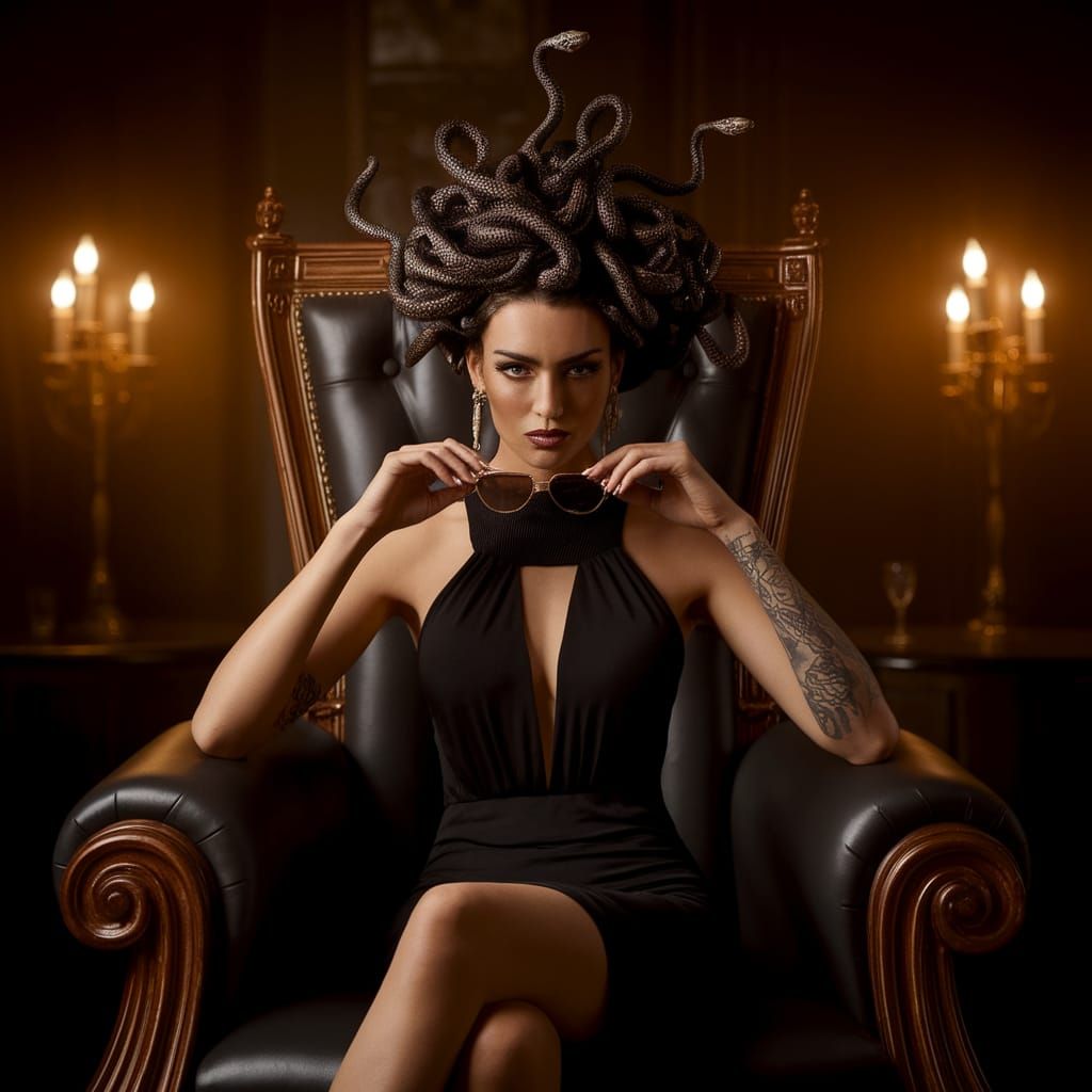 Regal Medusa in Moody Fashion Editorial