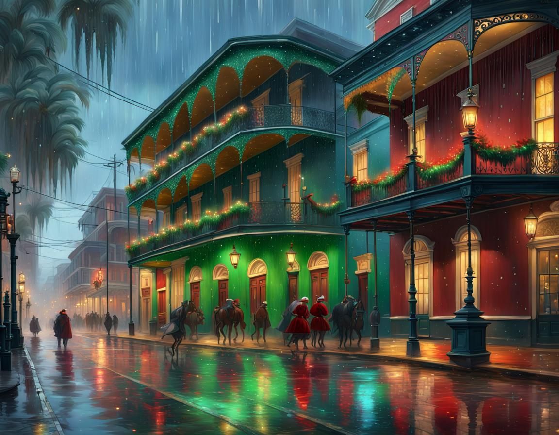 Festive New Orleans Christmas Scene, Digital Art