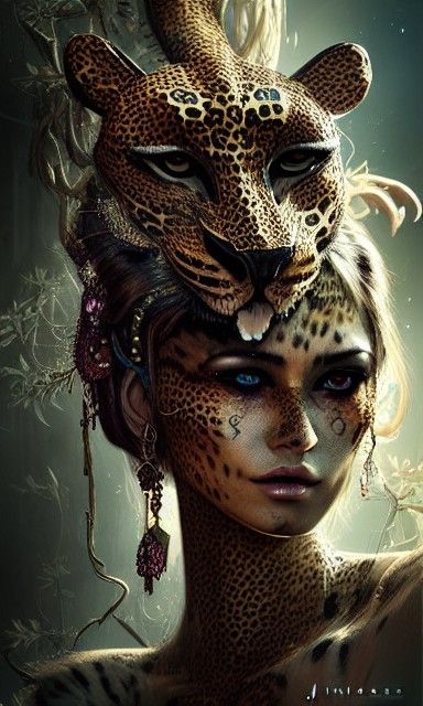 Enchantress with Leopard Mask: Hyperrealistic Album Art