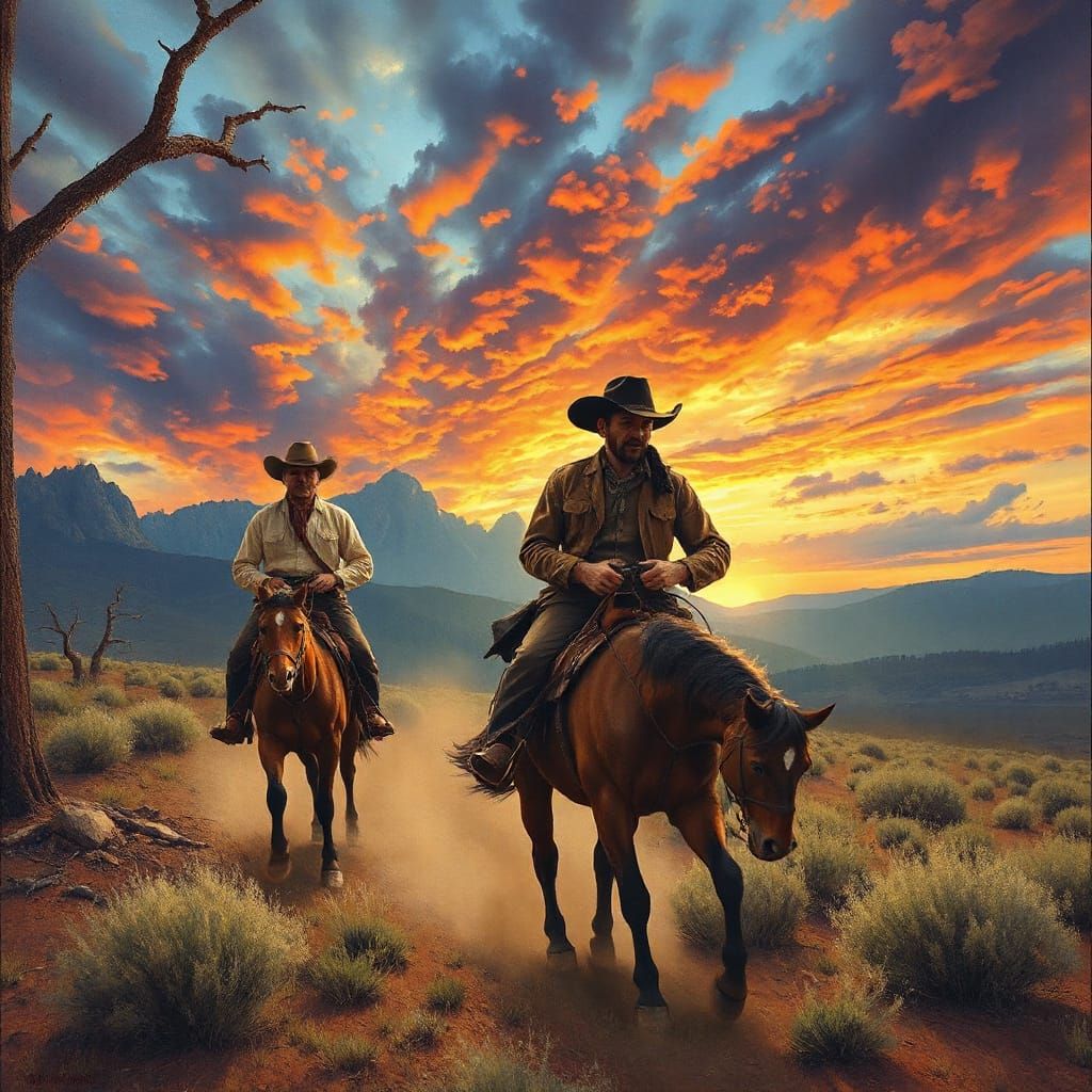 Vibrant Painting of 1845 Frontier Between Missouri and India...