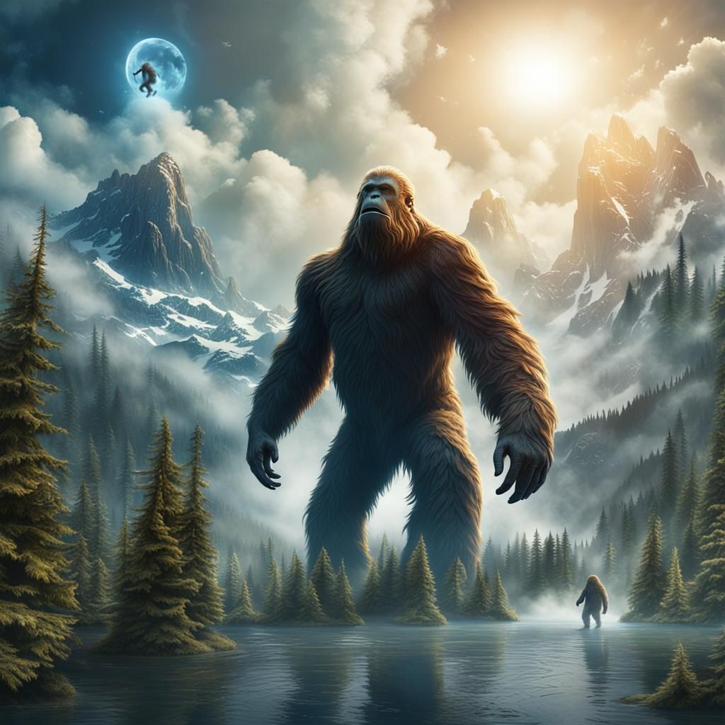 Sasquatch's Rapture: A Fantastical Digital Painting