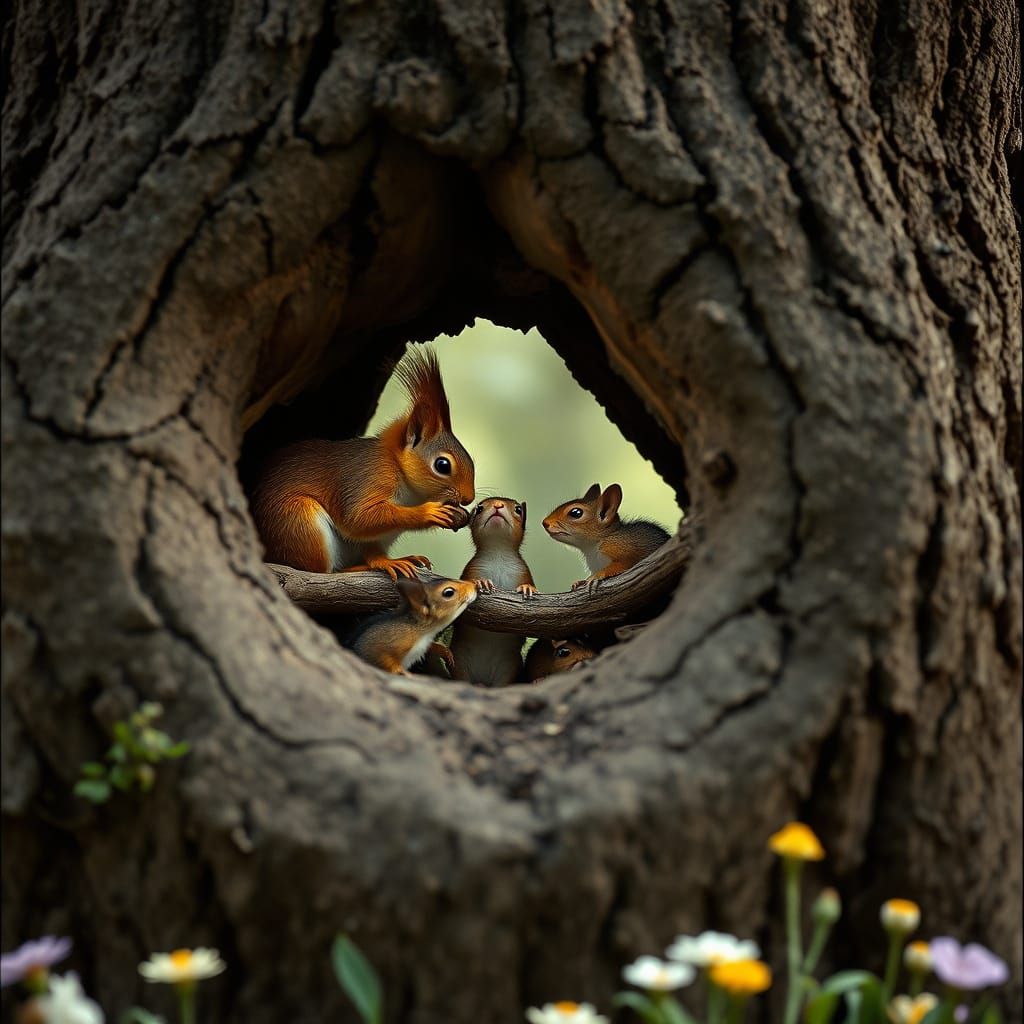 Squirrel Family Transitions from Den to Branch in a Vibrant ...
