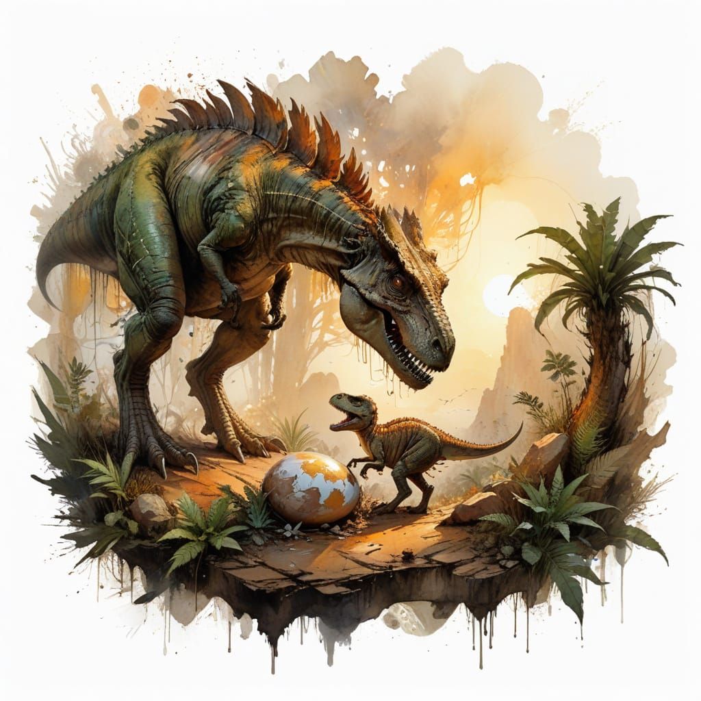 T-Rex Mother Watches Her Baby Hatch