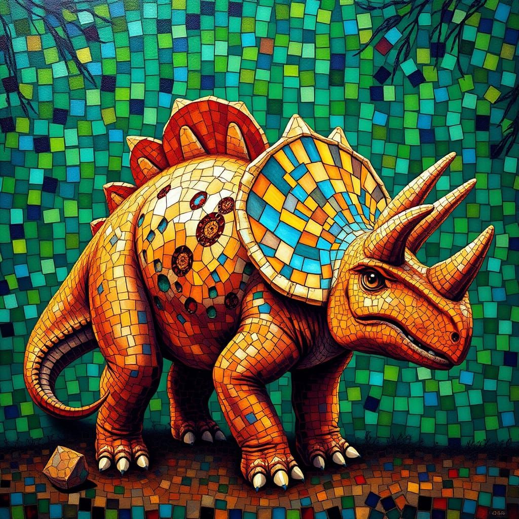 Ancient Triceratops in Mosaic Splendor
