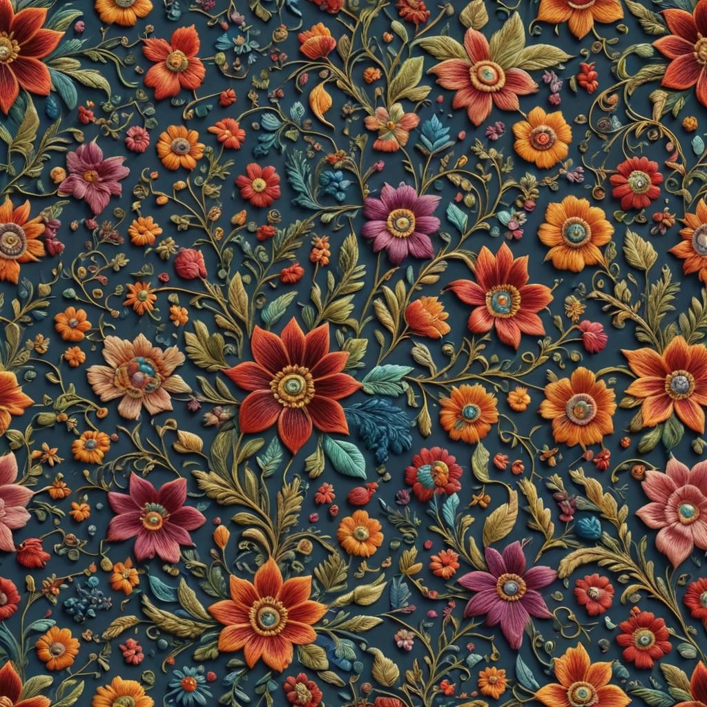 Vibrant Floral Embroidery in Traditional Style