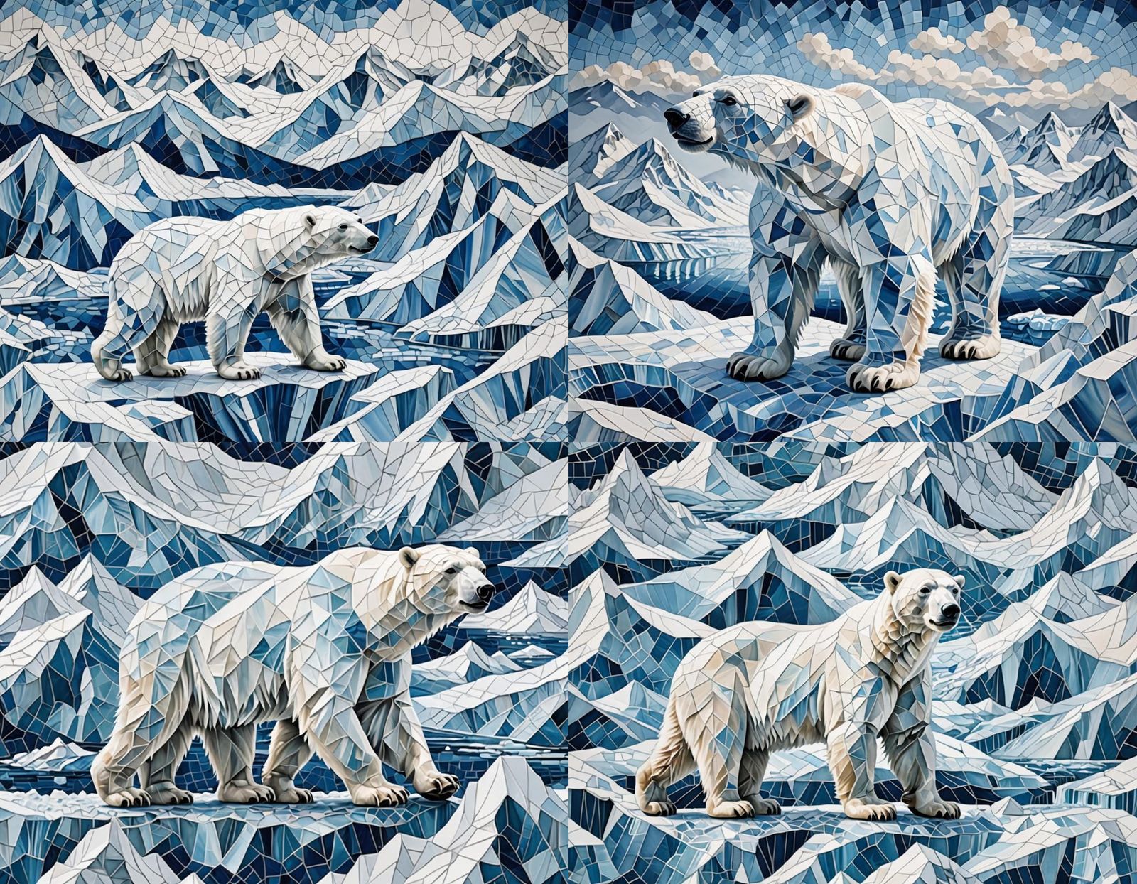 Crystalline Mosaic Polar Bear on Glaciers