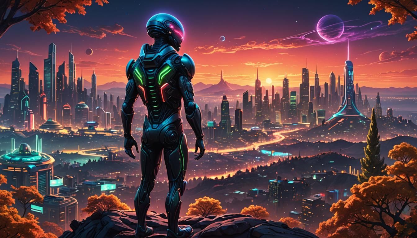 Alien City on Distant Planet: Sci-Fi Illustration