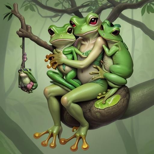 Tree Frog Mother in Whimsical Forest