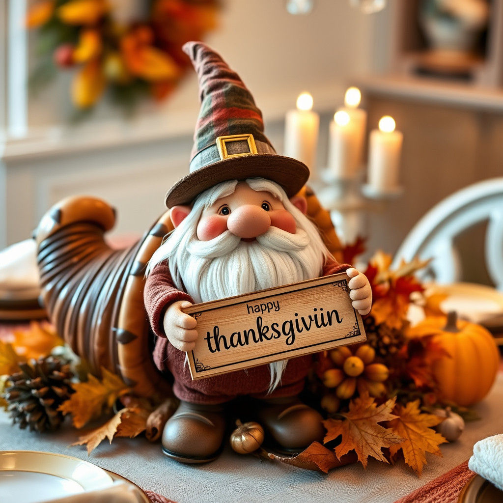 Thanksgiving Gnome in Autumn Cornucopia Centerpiece