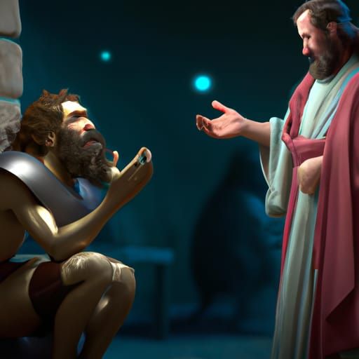 Jesus and Leper: Expressive, Detailed Matte Painting