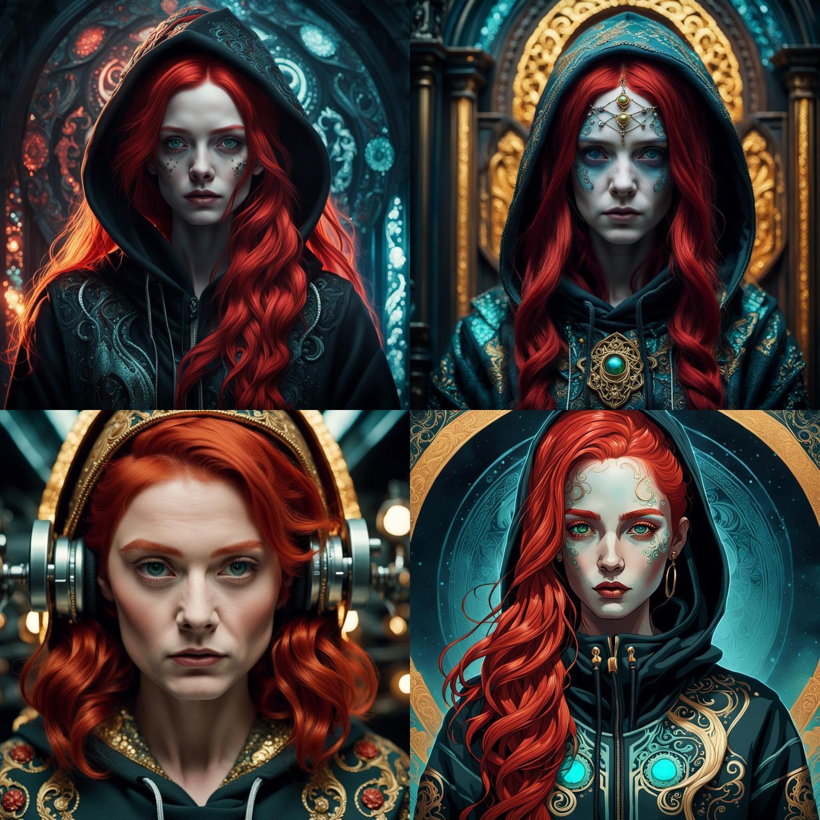 Cyberpunk Gothic Portrait with Baroque Hoodie