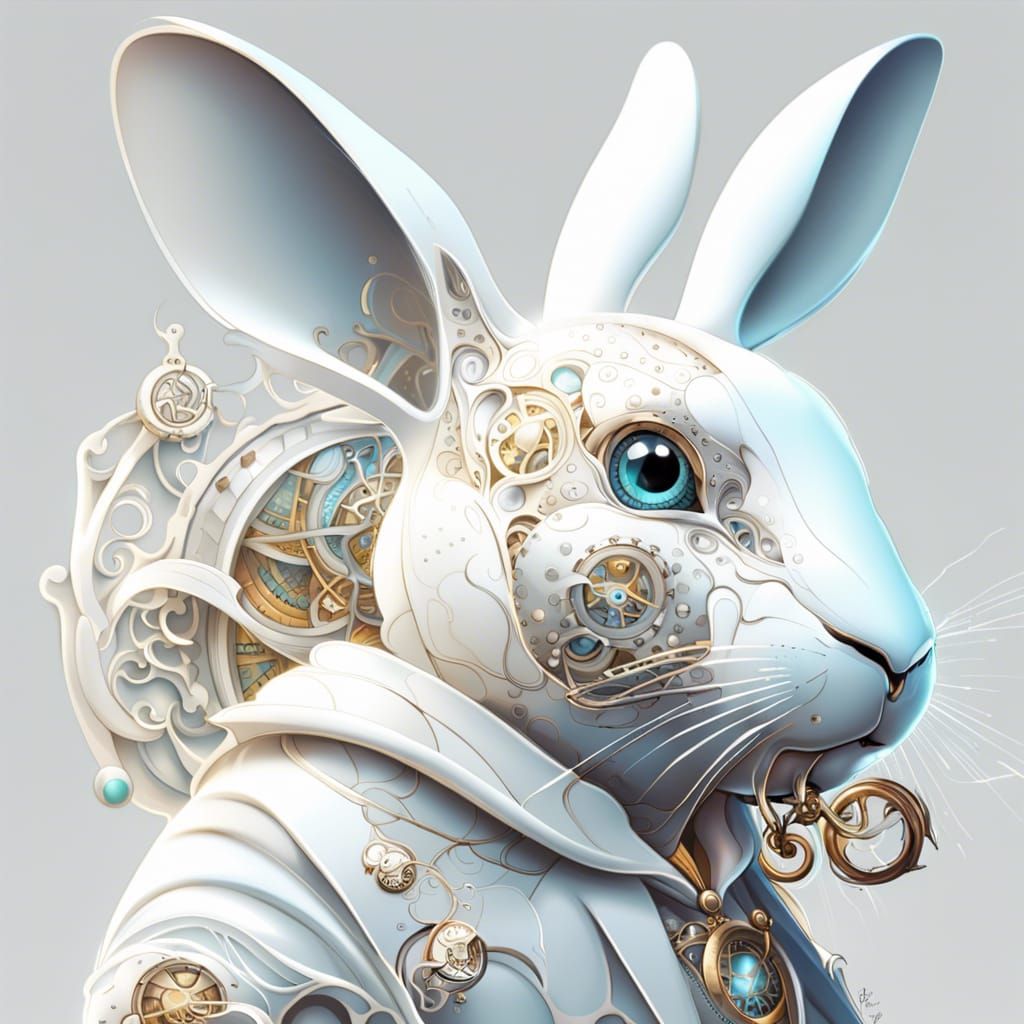 Elegant Robotic White Rabbit with Pocket Watch