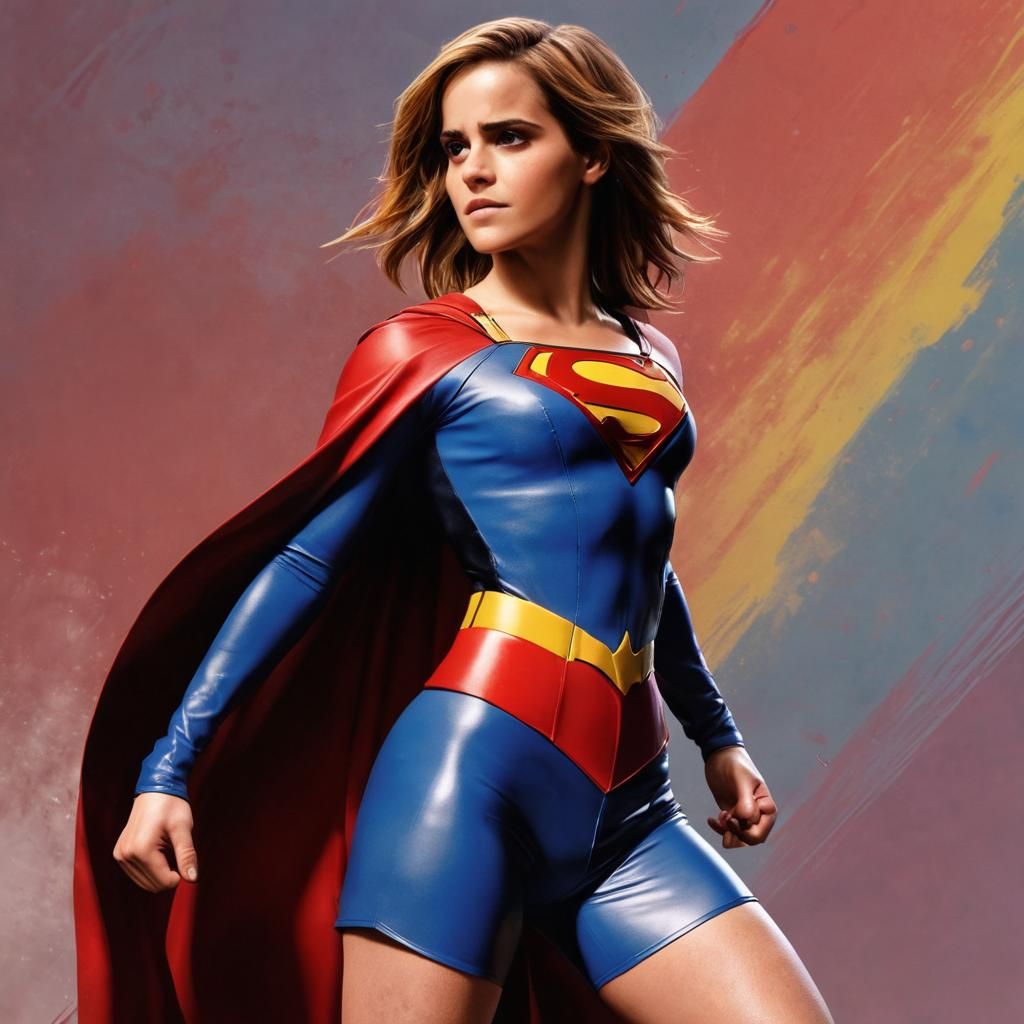 Muscular Supergirl Flexing Biceps in Frank Frazetta Style