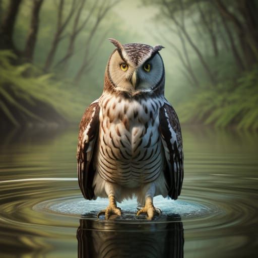 Mother Earth with Falcon and Owl: Digital Art