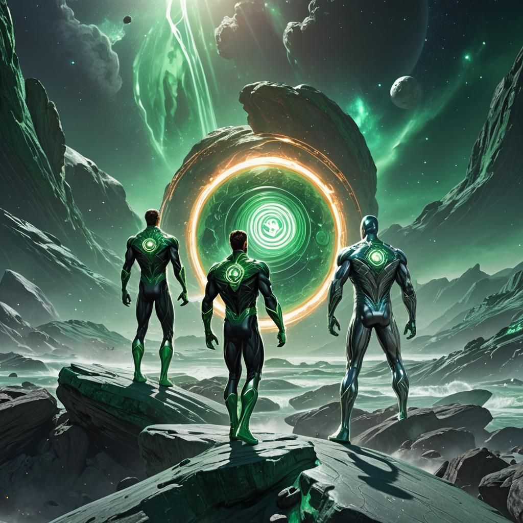 Green Lantern and Silver Surfer on Asteroid